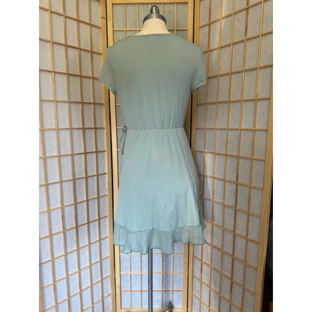 ARDENE womens blue/green wrap dress with rosette detail - Picture 3 of 8